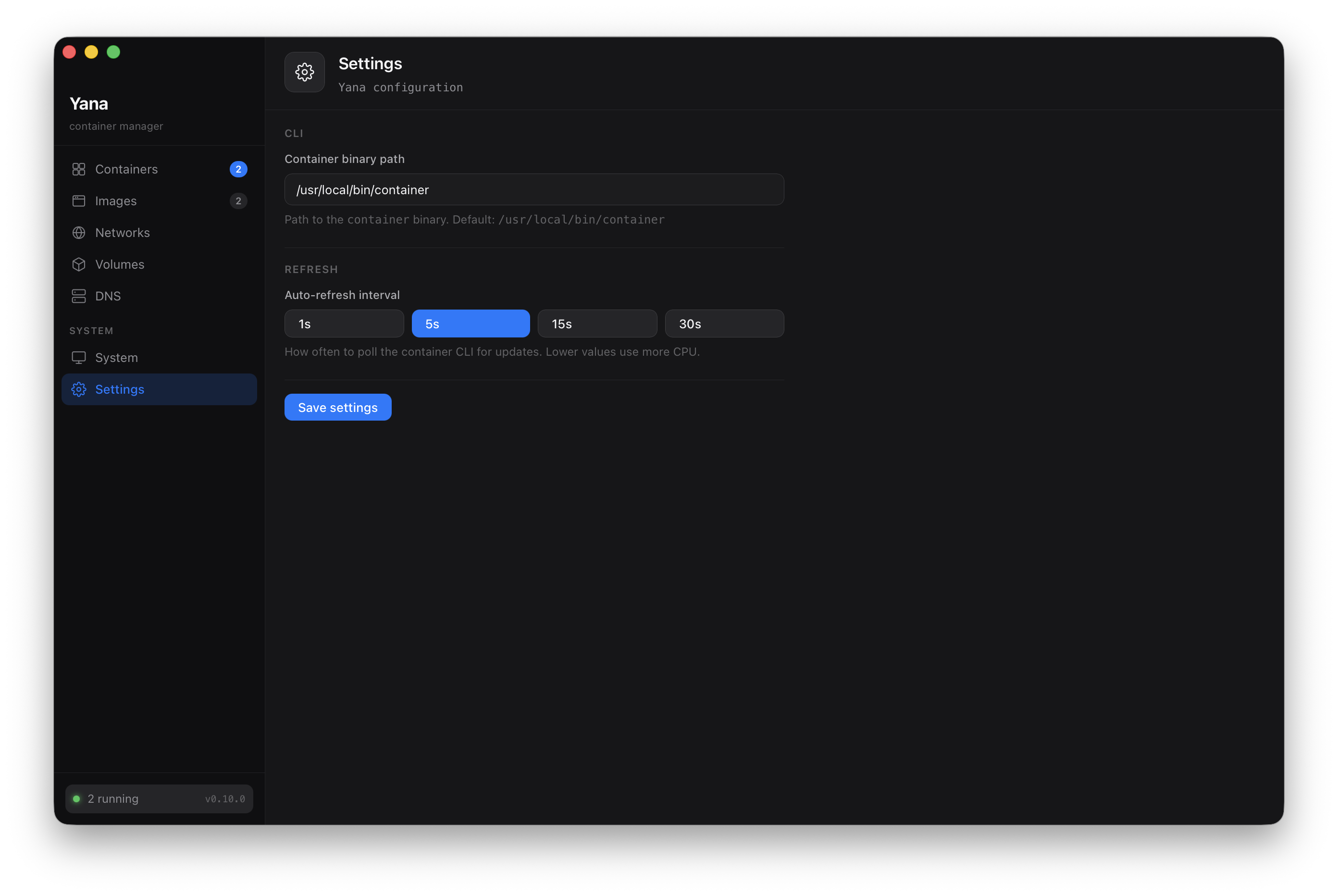 Settings view screenshot